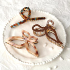 HAIMEIKANG 3 PCs Metal Acrylic Hair Bow Claw Clips - Strong Hold Non-Slip Large Gold Clips for Thick Hair