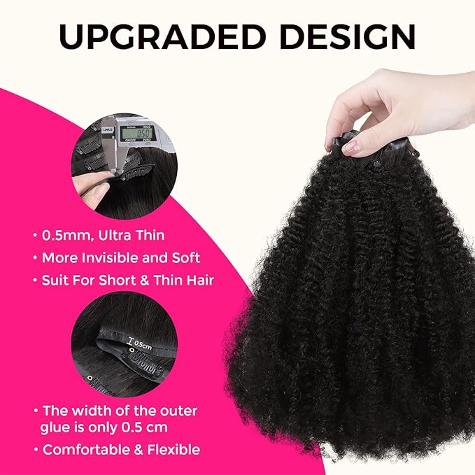Lashey Clip in Hair Extensions 20 Inch 110g 7pcs Seamless Clip in Hair Extensions Human Hair Afro Kinky Curly Clip Ins for Women, #1B Natural Black 4C