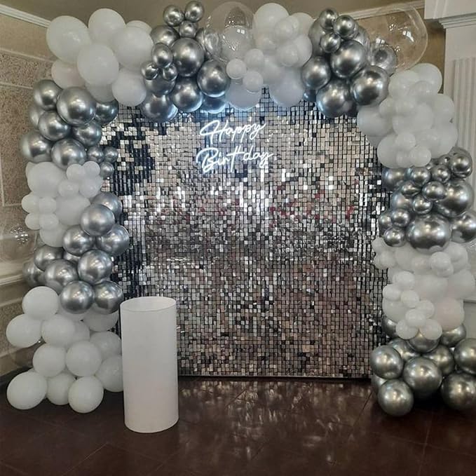 Silver Shimmer Wall Backdrop 36 Panels Cover 6 x 6 Ft, Photo Backdrops - Image 5