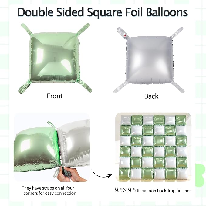 36pcs Sage Green & White Square Foil Balloons - Image 2