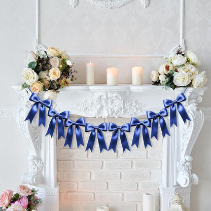 2 Strings of 16PCS Navy Blue Bow Garlands Banner Decoration, Pre-Strung Satin - Image 7