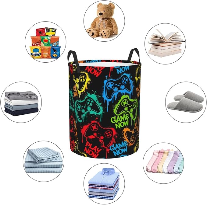 Colorful Silhouettes Game Joystick Laundry Hamper Bag - Image 5