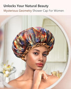 mikimini Shower cap for Women and Girls, Champagne,Mysterious,Romantic Petals, Large and Medium (Mysterious, Medium (Pack of 1))