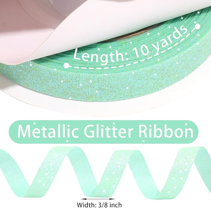 Mint Green Metallic Glitter Ribbon - Image 3