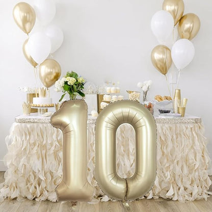 Metallic Gold Number 0 Balloons 40 Inch, Large Champagne Number Balloons 0-9 Set - Image 6