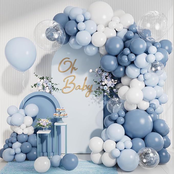 CboDeco Dusty Blue Balloon Garland Arch Kit 140PCS Light Blue White Clear by CboDecoBalloonArchKit