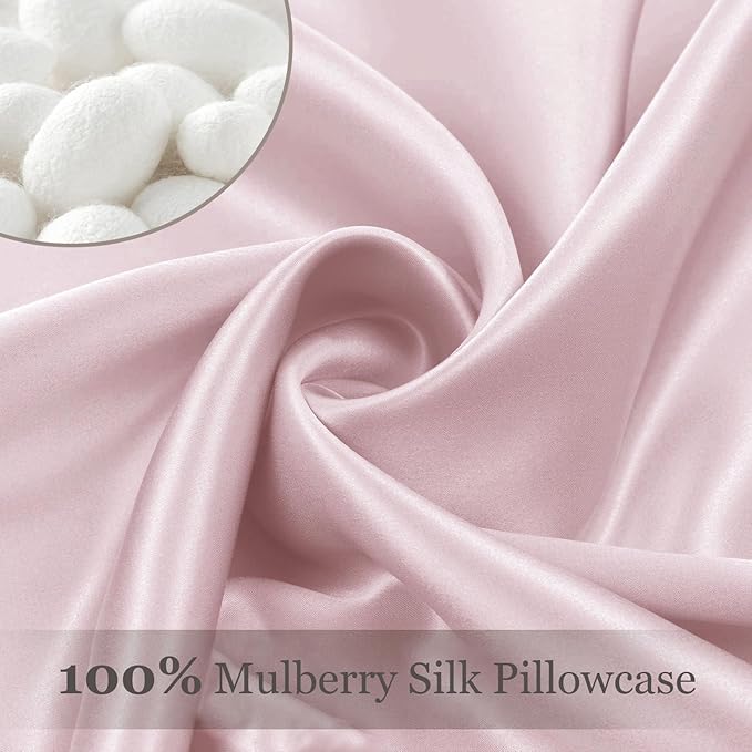 Adubor Silk Pillowcase for Hair and Skin with Hidden Zipper, Both Sides 23 Momme Silk Pillow Case, 20x26inch, Standard Size,Pink, 2PCS
