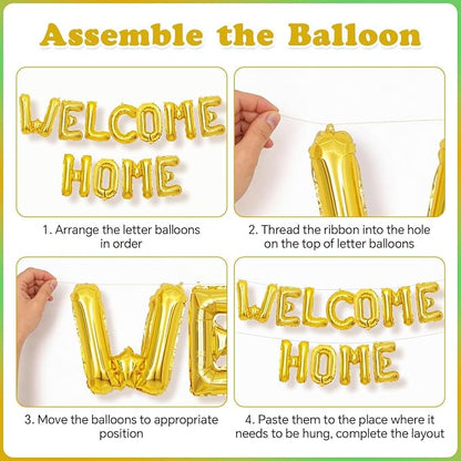Welcome Home Balloons Green Gold, 16Inch Welcome Home Foil Balloons Banner - Image 7