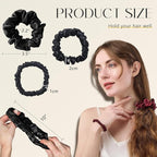 ZIMASILK 100% Mulberry Silk Hair Scrunchies – 19 Momme Elastic Silk Hair Ties for Women & Girls, Gentle No-Tug (3 Sizes, Black)