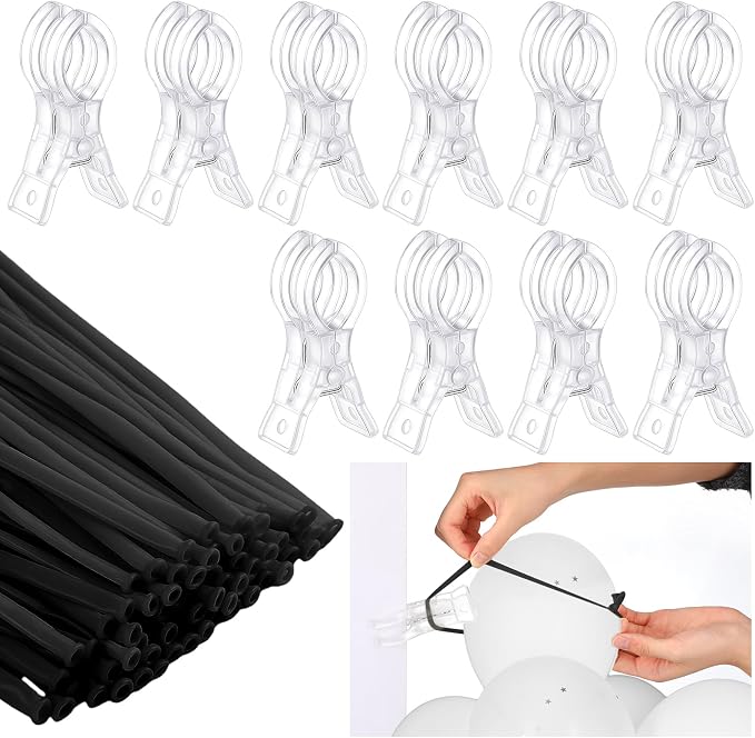 10 Pack Large Balloon Arch Clips 3.5 Inch Heavy Duty Clip and 100 Pcs Black 260 by Amyhill