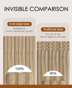 VINBAO Invisible Tape in Hair Extensions Human Hair Seamless Injected Tape in Hair Extensions Caramel Blonde Highlighted 60 Blonde Natural Blend 45g 20pcs 16inch #27P60