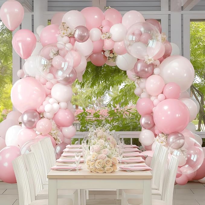 Pink White Clear Balloons Arch Kit, Party Decor. | Pastel/dusty light pink - Image 6