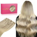 WENNALIFE Clip In Human Hair Extensions, 14 Inch 120g 7pcs Ash Blonde to Golden Blonde and Platinum Blonde Ombre Clip in Human Hair Remy Clip in Hair Extensions Real Human Hair Double Weft