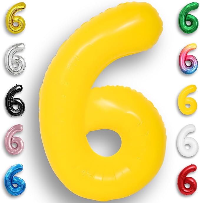 Yellow Number Balloon 6 Mylar Foil Macaron Balloons 40 inch by Unknown