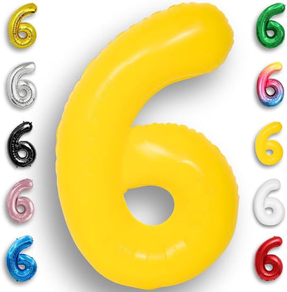 Yellow Number Balloon 6 Mylar Foil Macaron Balloons 40 inch by Unknown