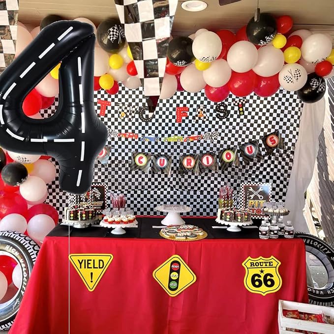 TONIFUL 40 Inch Large Race Car Number 4 Balloon 4th Birthday Decorations | 4th - Image 5