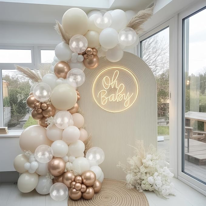 Champagne Gold White Balloons, Nude White Sand Beige Transparent Balloon - Image 6