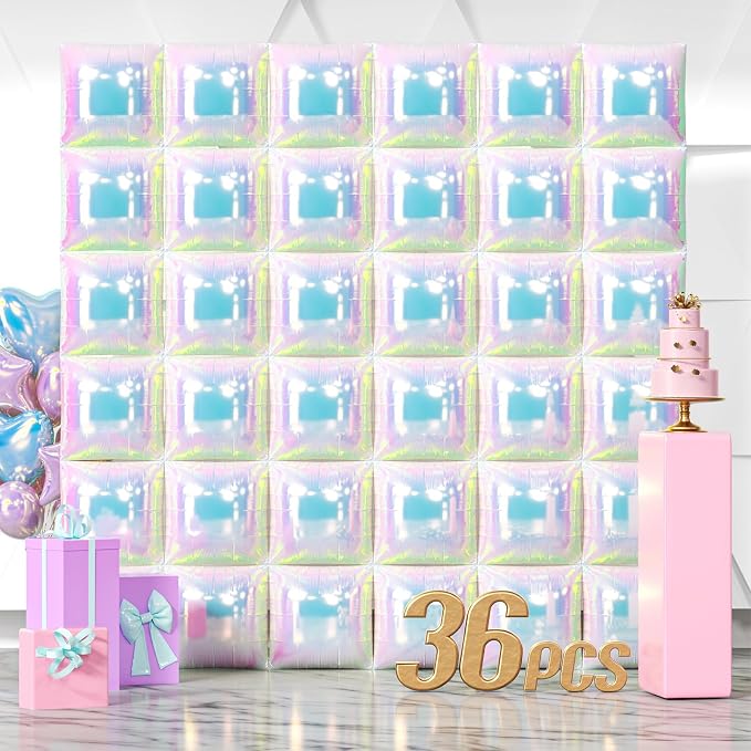NISOCY 36PCS Iridescent Square Foil Balloons Wall Backdrop | Holographic by NISOCY