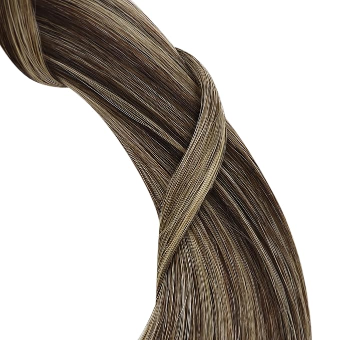 YoungSee Nano Ring Hair Extensions 20 Inch Balayage Nano Extension Human Hair Dark Brown with Caramel Blonde Nano-Beads Hair Extension Human Hair 50G Nano-link Human Hair Extension 50S