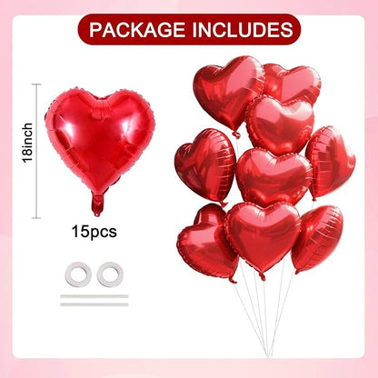 TONIFUL 15 Pcs Red Heart Balloons 18 Inch Heart Shape Foil Mylar Balloons | - Image 2