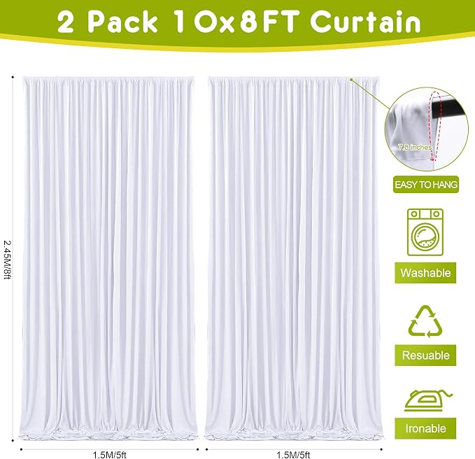 White Backdrop Curtain for Parties Backdrop Drapes, 4 Panel 5x8FT - Image 2