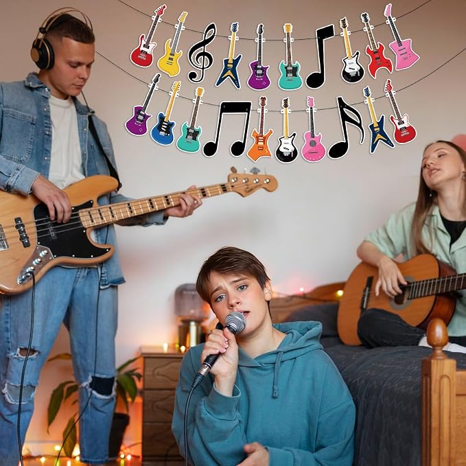 Hooqict Guitar Birthday Party Banner Music Themed Party Decorations Banner - Image 3