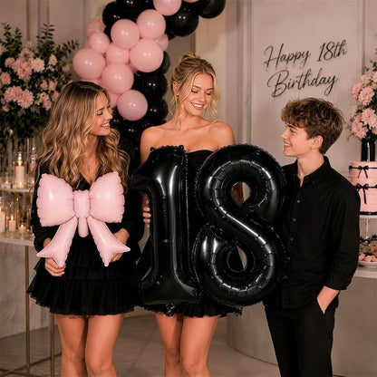 40 Inch Black Number 1 with Pink Bow Balloon, Giant Self Inflating Black Foil - Image 7