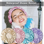 Smilco 4 Pack Shower Caps for Women, Reusable Waterproof Double Layer Bath Cap, Large EVA Elastic Hair Cover for Shower, Fits Long Hair & Braids, for Spa & Home