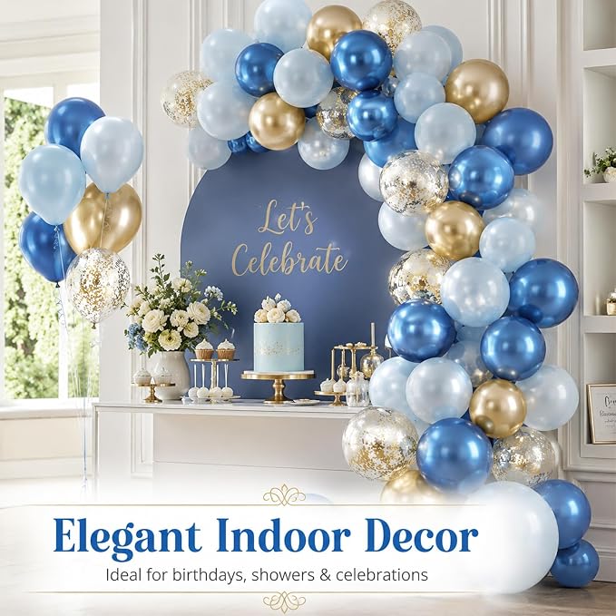 Blue and Gold Balloon, 50 Packs 12 Inch Metallic Blue Pearl Double Stuffed Blue - Image 6