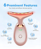 Red Light Therapy for Face and Neck, 7 Color Face Massager Tool for Wrinkles, Double Chin, Vibrating Facial Massager with Thermals for Skin Care, Rose Gold