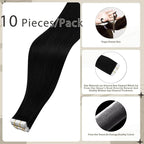Full Shine 18Inch Black Virgin Tape in Hair Extensions Remy Tape in Human Hair Extensions Color 1 Black 25 Gram Seamless Unprocessed Skin Weft 10Pcs for Women