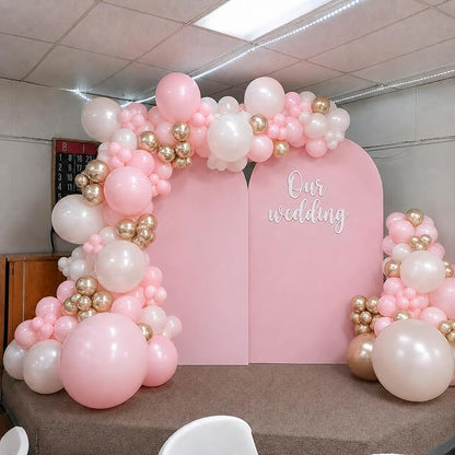Pink and Gold Balloons, 12 Inch Pastel Light Pink and Pearl Sand White Latex - Image 4