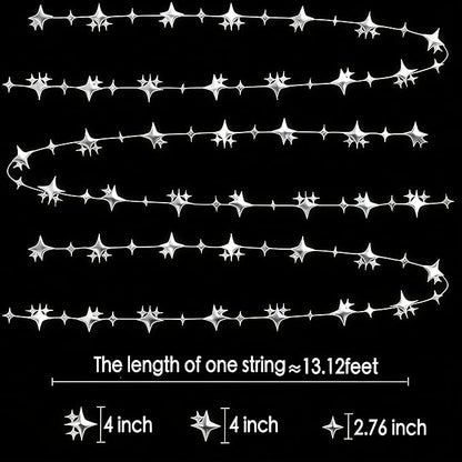 Glitter Silver Four-Angle Star Paper Garland Banner Décor 40 Feet Twinkle - Image 2