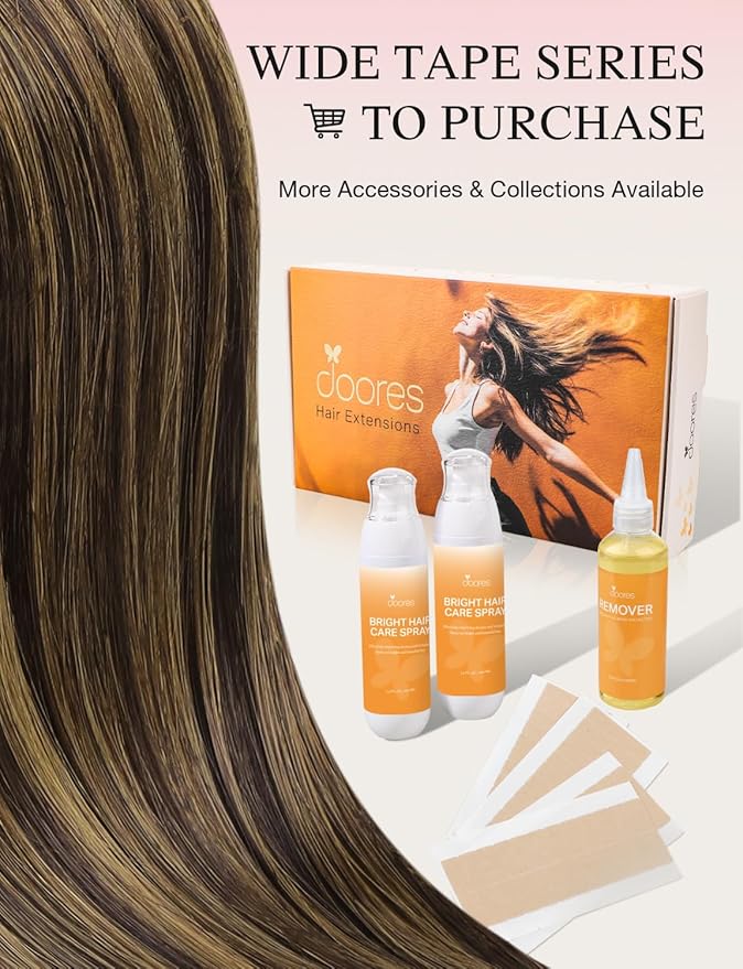 DOORES Invisi Edge Tape in Wide Hair Extensions Human Hair, Dark Brown to Chestnut Brown 4PCS Injection Tape ins 20g 16 Inch, Virgin Human 3 Inch Wide Injected Extensions Invisible