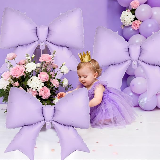 6 Pcs Light Purple Bow Balloons - Image 6