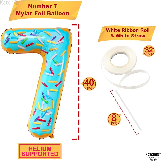 KatchOn Donut Number 7 Balloon 40 Inch, 7 Birthday Balloon | Party Decorations - Image 2