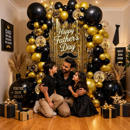 Black and Gold Balloons, 12 Inch Black and Metallic Chrome Gold Confetti - Image 5