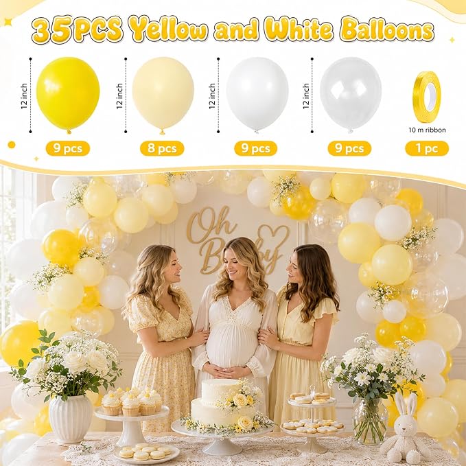Yellow and White Balloons, 12 Inch Pastel Light Yellow Ivory White and Clear - Image 2
