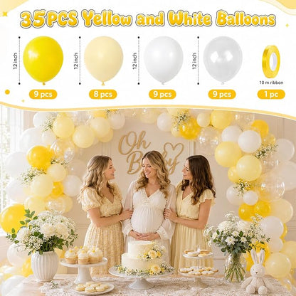 Yellow and White Balloons, 12 Inch Pastel Light Yellow Ivory White and Clear - Image 2