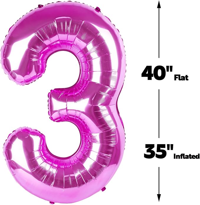 Rosy Purple Number 3 Balloon 40 inch, 3rd Birthday Party Balloons Decoration | - Image 3