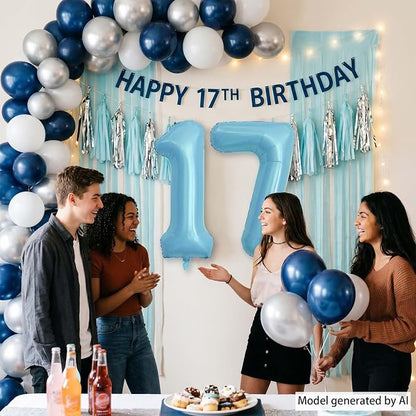 Pearlescent Blue Number 17 Balloon 40 Inch, Giant Light Blue Foil 17th Birthday - Image 2