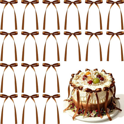 NEBURORA 50 Pcs Brown Bows for Cake Decoration Party Ribbon Bowknots | Pastel by NEBURORA