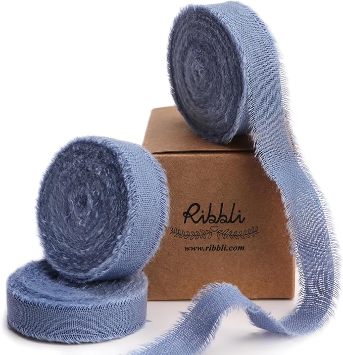 Ribbli 3 Rolls Dusty Blue Ribbon 5/8 Inch x 18Yards Handmade Cotton Frayed by Ribbli