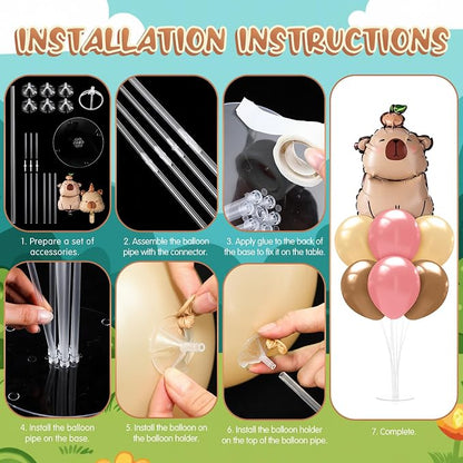 Seematn 2 Set Capybara Balloon Stand Kits Pastel Pink and Orange Balloons - Image 4