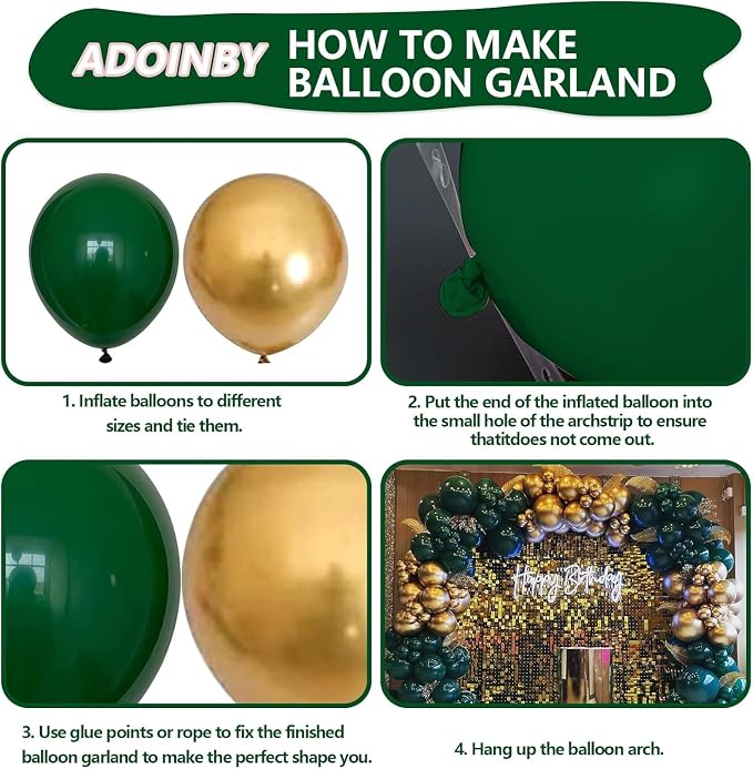 Green and Gold Balloon Arch Kit, Dark Emerald Green Hunter Forest Sage Green - Image 3
