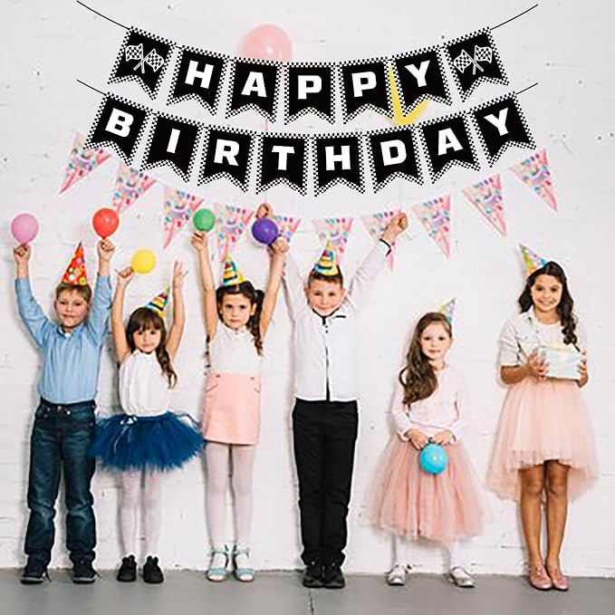Race Car Birthday Banner, Checkered Happy Birthday Banner, Race Car Party - Image 3