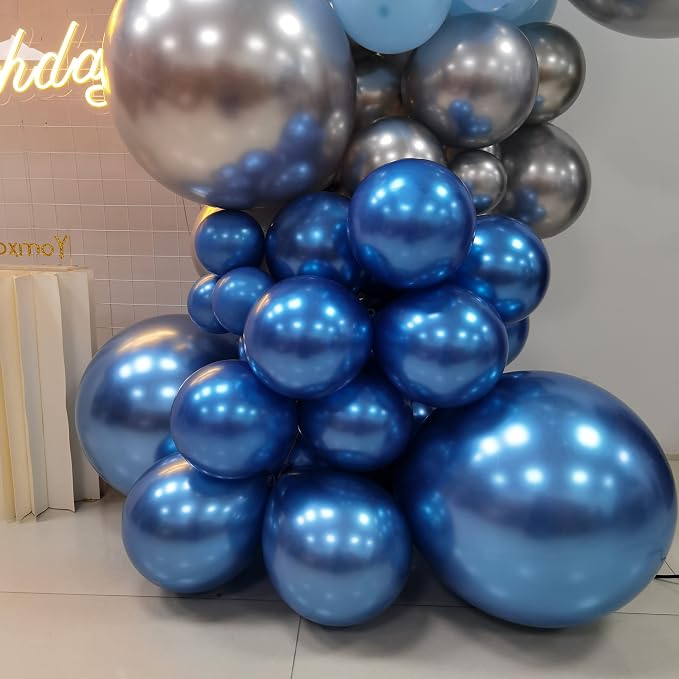 Silver Blue Balloon Garland 127 Pcs 18In 12In 10In 5In Confetti Latex Balloons - Image 5