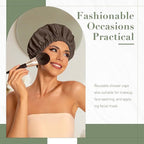 Reusable Shower Cap for Women, Large Waterproof Shower Essentials Bonnet Washable Elastic Band Bath Hair Wrap Hat for Long Hair, Braids(Dark Coffee)