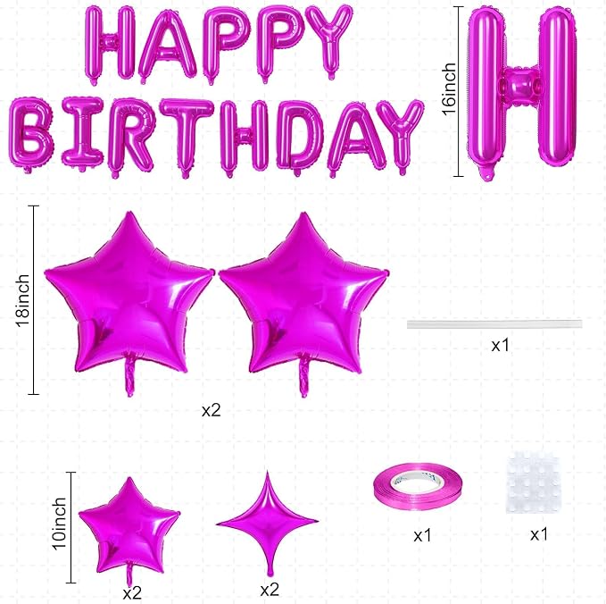 Happy Birthday Balloon Banner Hot Pink, 16 Inch Mylar Foil Letter Balloons - Image 2