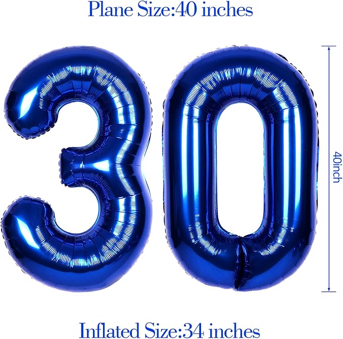 40 Inch Navy Blue Big Number 30 Balloon 0-9 Large Helium | Royal Blue Balloons - Image 6
